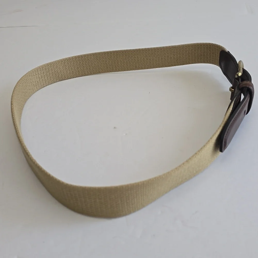 Docker's Woven Canvas Leather Tab Belt Brown Khaki Size 34